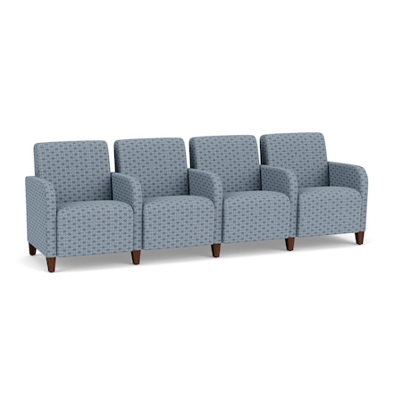 Lesro Siena Lounge Reception 4 Seat Tandem Seating, Walnut, RS Rain Song Upholstery SN4103